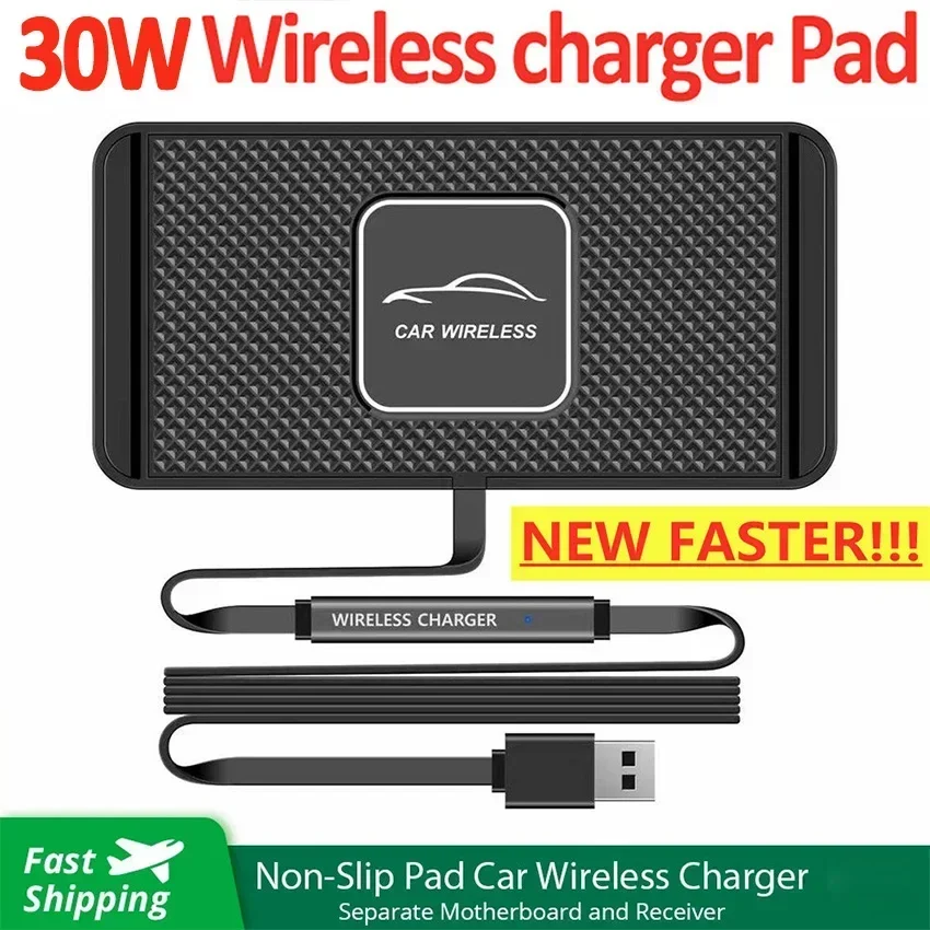 30W Wireless Car Charger Silicone Anti-skid Pad Cradle Dock for iPhone 14 13 X Fast Car Wireless Charging Stand Car Modification