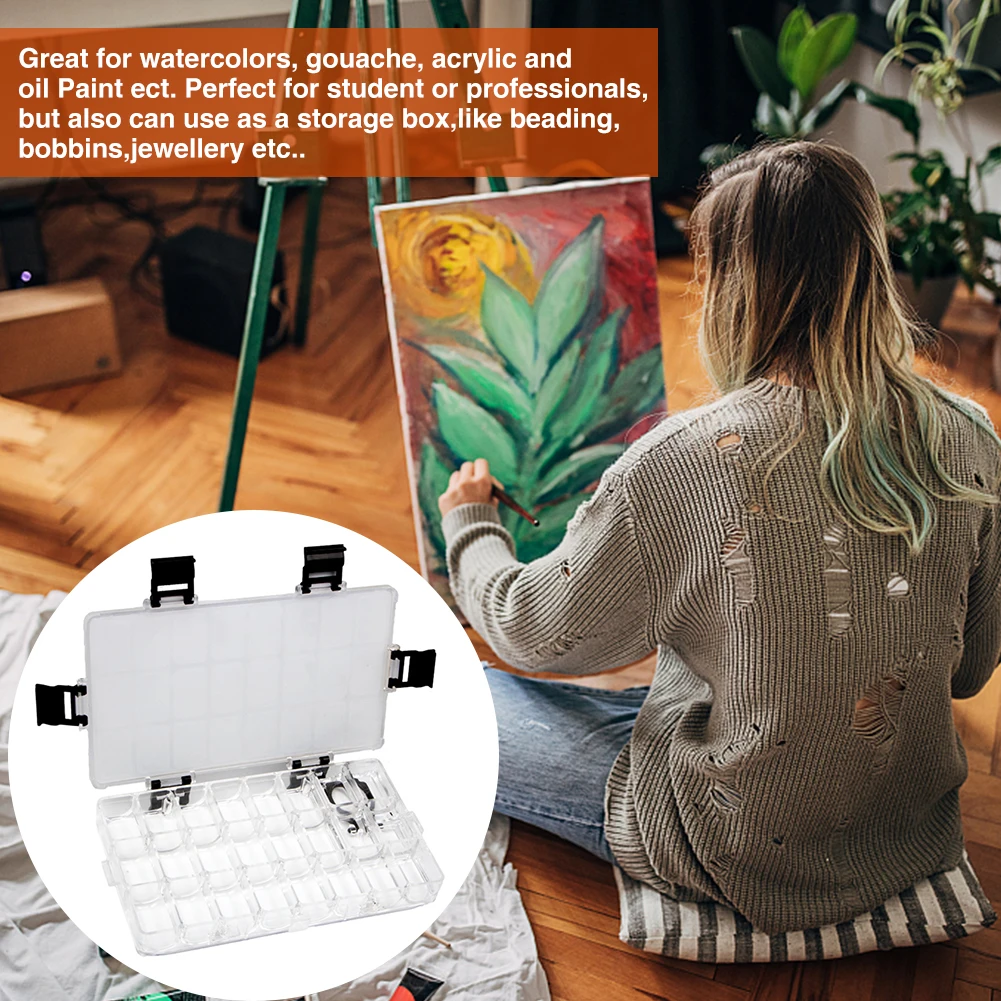 ถาดใส่สีงานฝีมือ DIY แบบพกพามีฝาปิดเปียก24นิ้วสำหรับสีน้ำพลาสติกทนทานงานปิดผนึกงานฝีมือขนาดกะทัดรัด