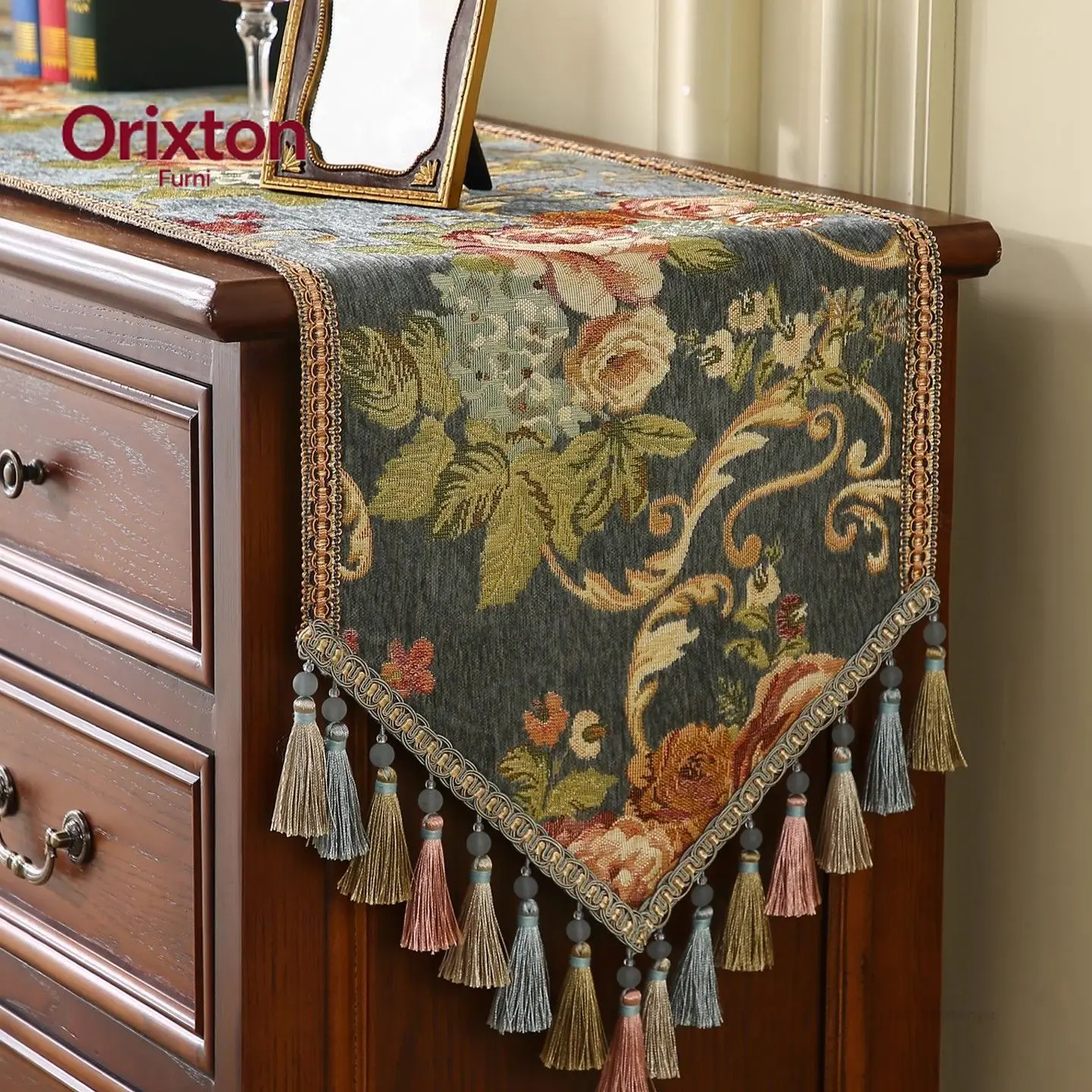 Retro Style Rectangular Hanging Ear Platform Flag Soft Fabric Multi-color Tablecloth Plant Jacquard Craft Table Mat