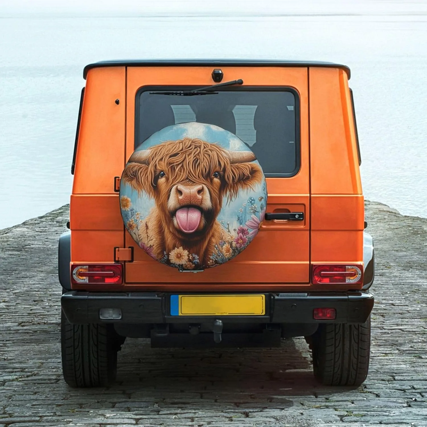 1pc Flower Highland Cow Print Spare Tire Cover Dust-Proof Wheel Tire Cover Fit Jeep, Trailer, Rv, SUV And Many Vehicle