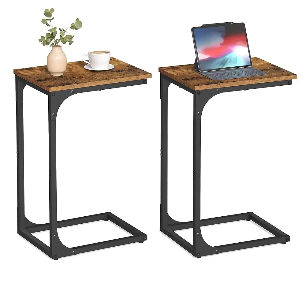 

Набор из 2-х C-образных приставных столиков, маленький приставной столик для дивана, прикроватный столик с металлическим каркасом для гостиной, спальни, прикроватный столик, цвет ржавый