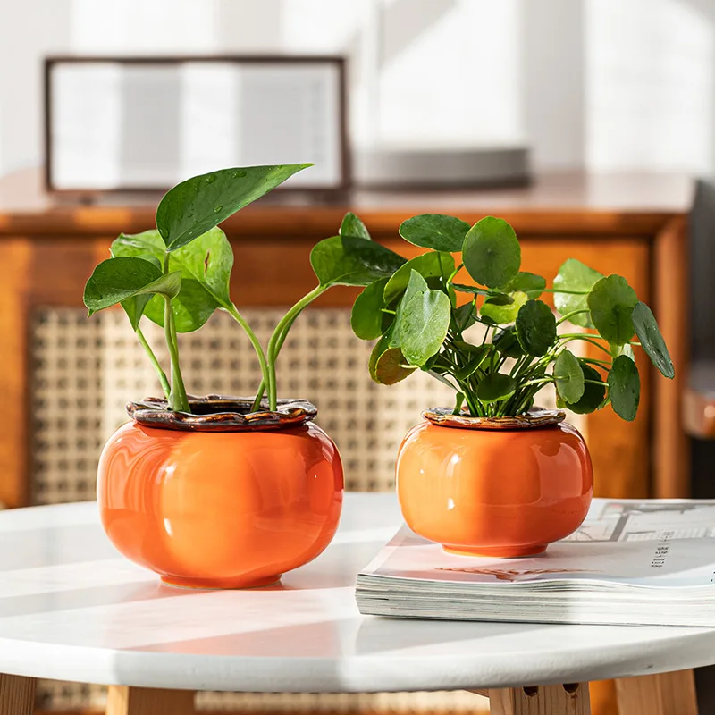 Creative Persimmon Ceramic Non-Porous Indoor Greenery Simple Flower Pot