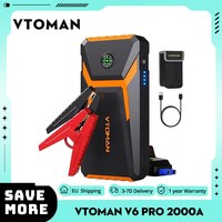 VTOMAN V6 PRO 2000A Car Jump Starter, with LED Light, Fast Charge, for Up 7.0L Gas and 5.0L Diesel Engines, Portable Battery