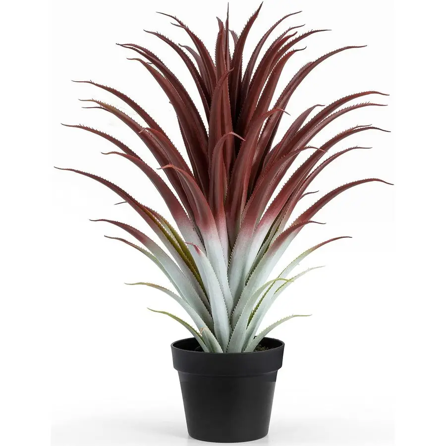 Planta Artificial de Aloe Vera Roja Hiperrealista de 26 Pulgadas de Alto Agave Artificial Grande en Maceta Negra Mate.