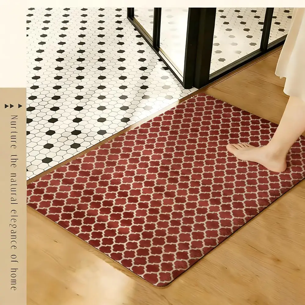 Trellis Geometric Rug Pattern Floor Mat Soft Flannel Rug Non-Slip Absorbent Mat for Bathroom Bedroom Home Decor
