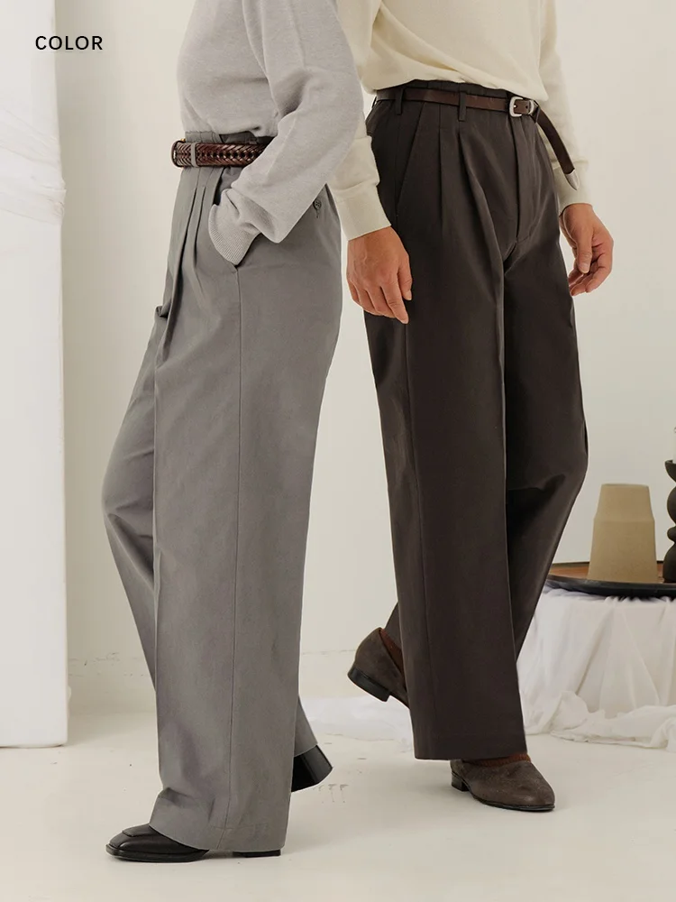 

CULTUM High Waist Wide Leg Casual Cotton Trousers for Men And Women Sle Pleated West Pants Vintage Loose Fit