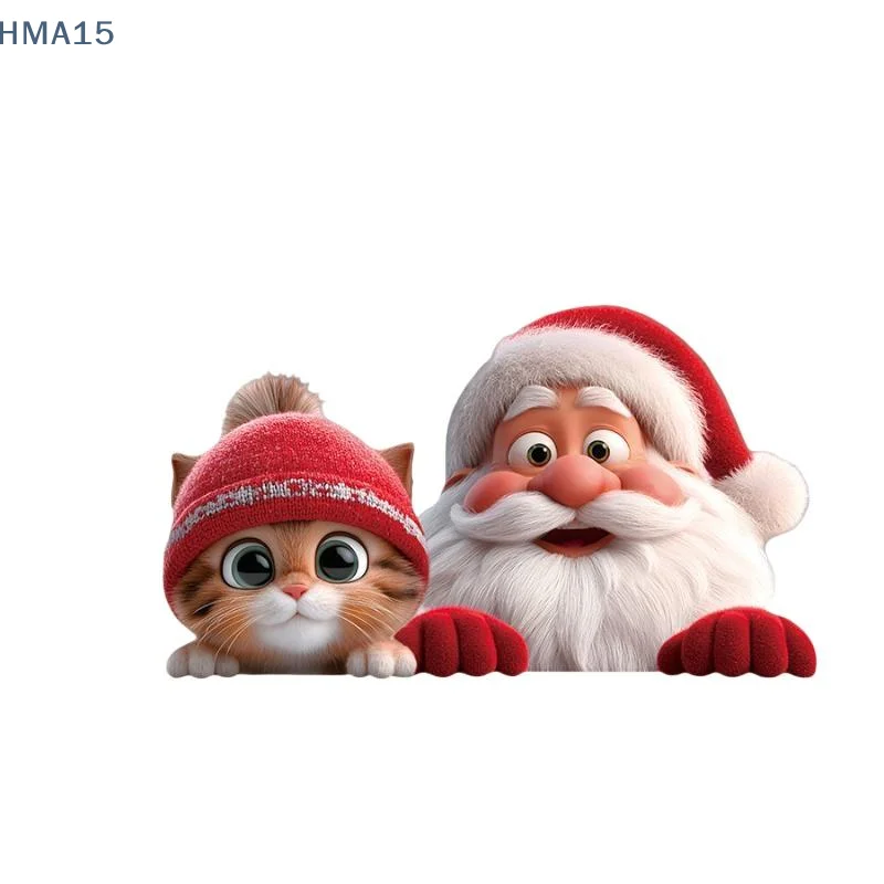 【YA】Christmas Window Static Clings Removable Reusable Santa Cat Snowflake Stickers for Home Store Xmas Decoration