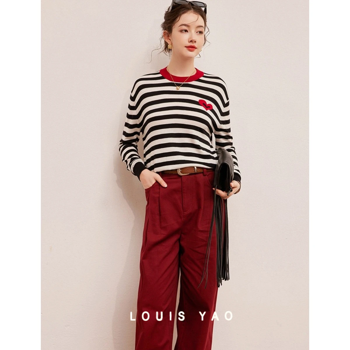 

Color Contrast Stripe Jacquard Pullovers Round Neck Loose Long Sleeve Women's Knitwear Top Women Female Clothing Spring 2025