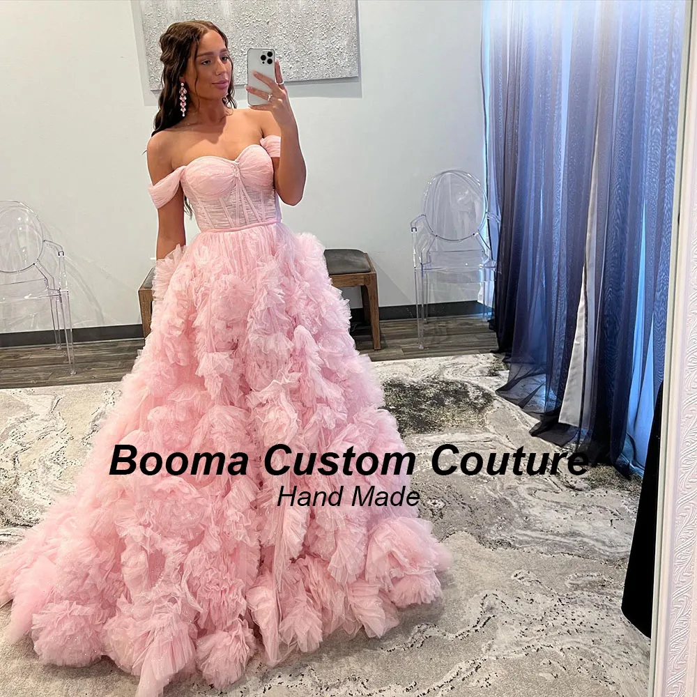 Booma-Robe de Soirée Rose en Tulle Plissée à Plusieurs Niveaux, Fente de Jambe, Une Ligne, Tenue de Bal