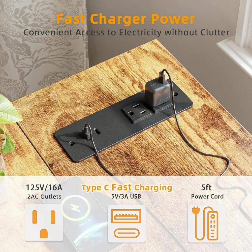 Escritorio de estudio y juegos en forma de L de 40 pulgadas con tomas de corriente, estantes reversibles para espacio de trabajo de escritorio esquinero