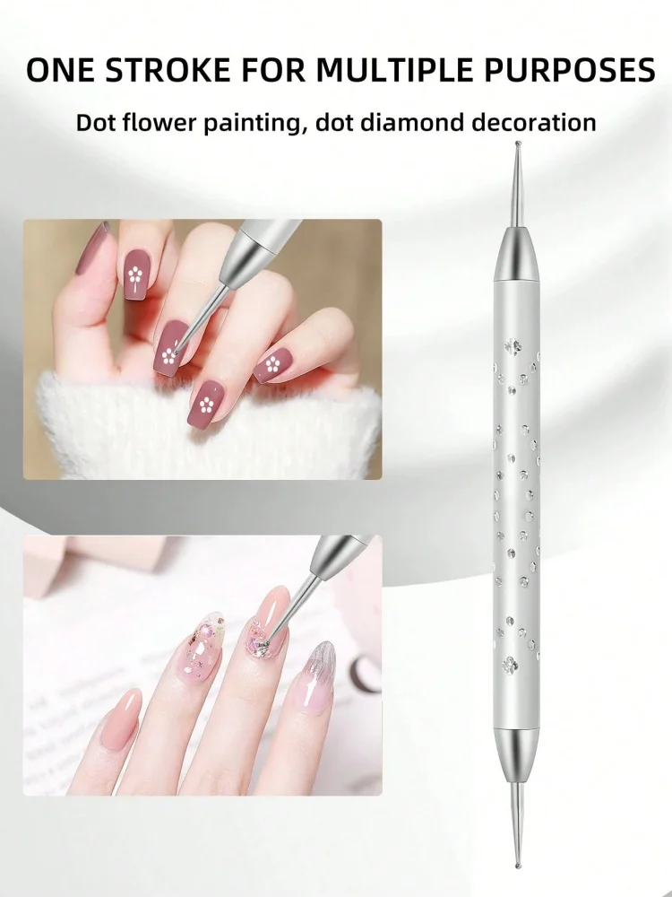 1Pcs Nail Art Rhinestone Dotting Pen, Dual-ended Metal Pen Gems Picker Marbleizing Nail Tips Design Tool
