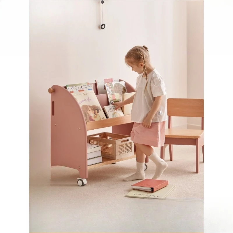 Solid Wood Floor Standing Kids Bookshelf Baby Picture Bookcase for Living Room Children Reading Area