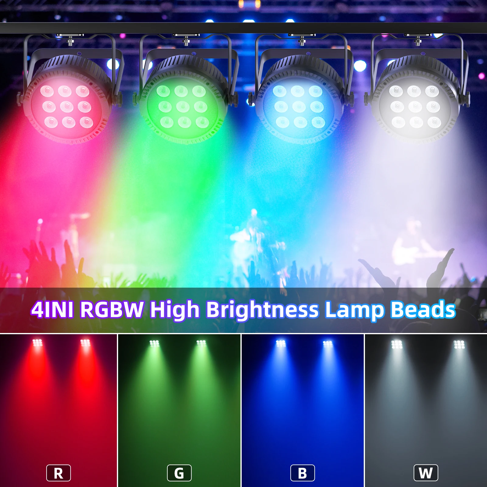 DayFlicker 4Pcs 4 in 1 RGBW 9 LED Par Light With Remote Control DMX512 Sound Activated Control For DJ Party Halloween Christmas