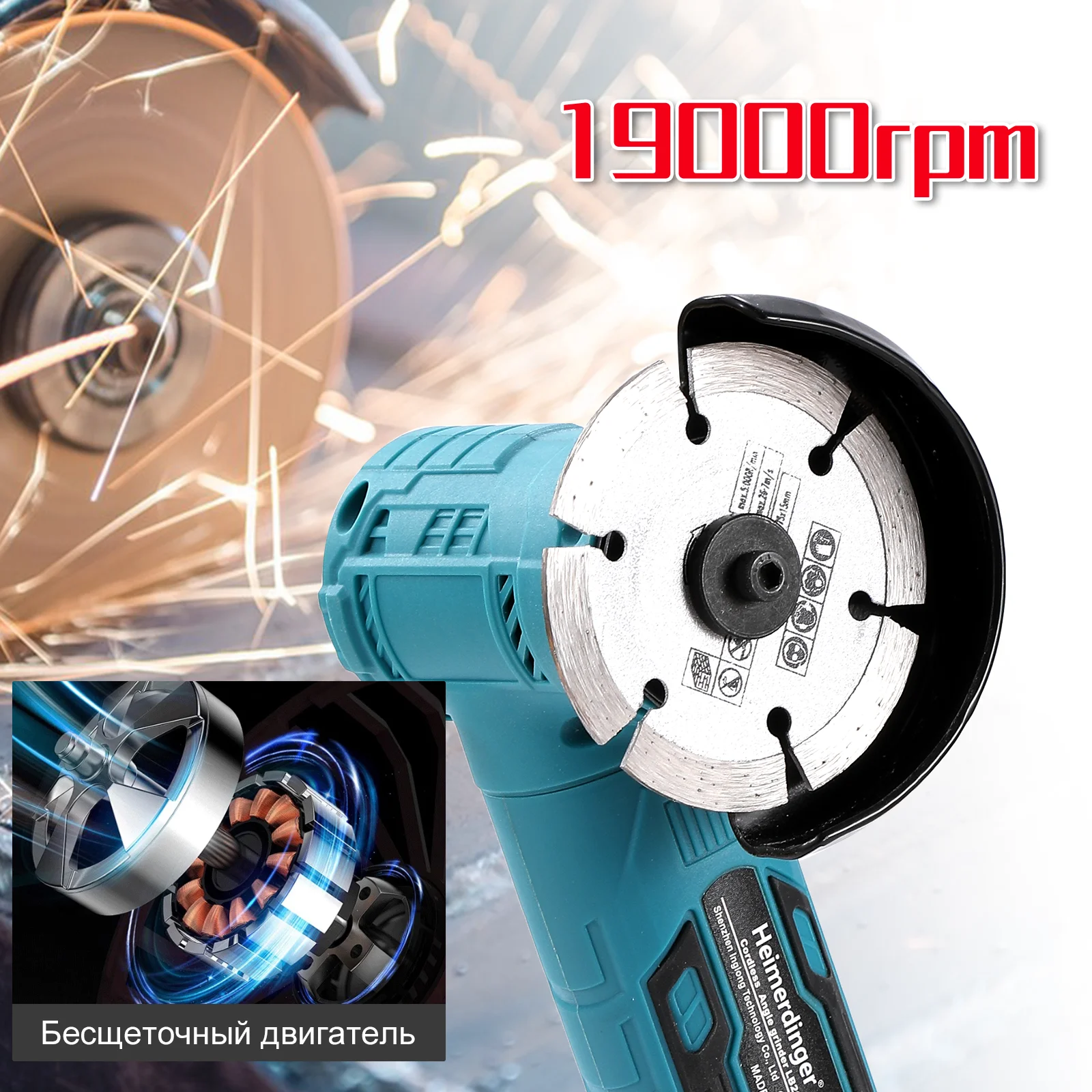 Imagem -06 - Heimerdinger Brushless Mini Angle Grinder Kit Ferramenta de Moagem sem Fio Compact Power Cortador Portátil sem Bateria 18v 19000rpm