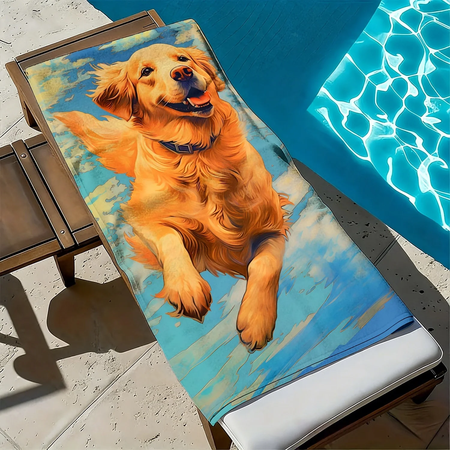 Golden retriever swimming pattern polyester microfiber beach towel is highly absorbent, suitable for swimming and beach outings