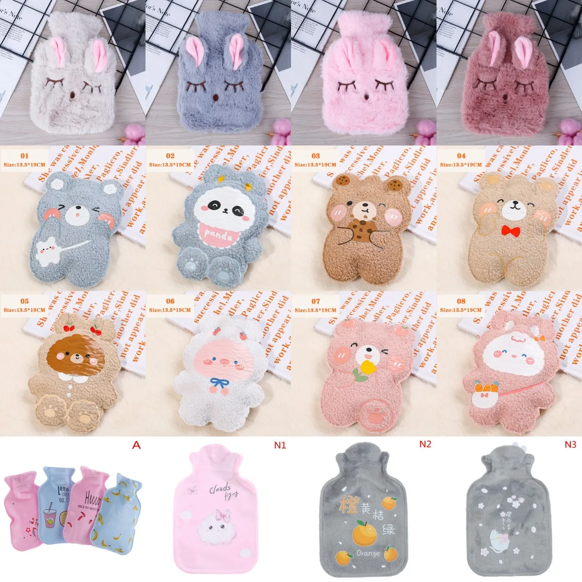 Cartoon Plush Bear Hot Water Bottle Water Filling Teddy Velvet Mini Hot Water Bottles Hand Warmer Girls Hand Feet Hot Water Bags