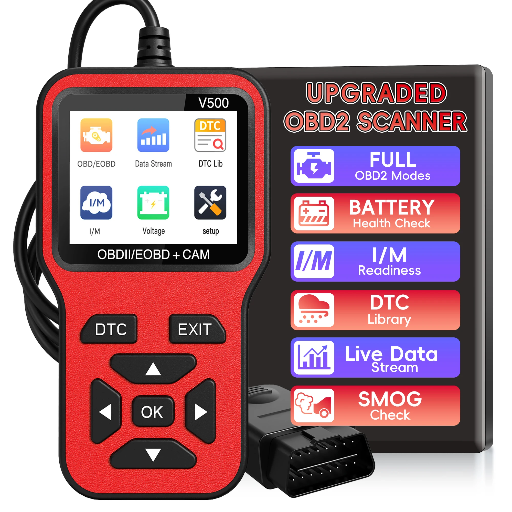 OBD2 Scanner Diagnostic Tool - Check Engine Light Code Scanner Tool with Reset, DTC, Data Stream, I/M Readiness, Car Scan Tool