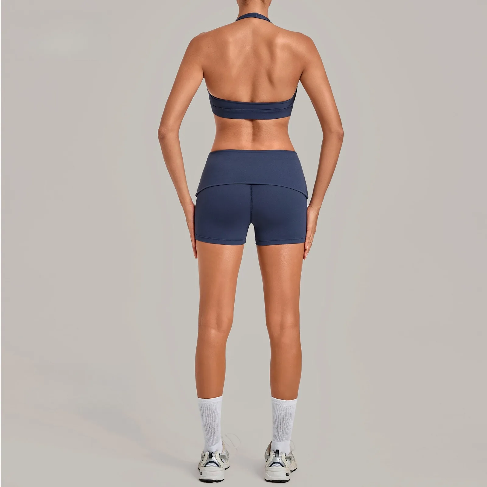 Gym Workout Clothes Yoga Outfit Set Halter Neck Sexy Back Sports Bra High-waisted Figure-hugging Shorts Women's Activewear Sets