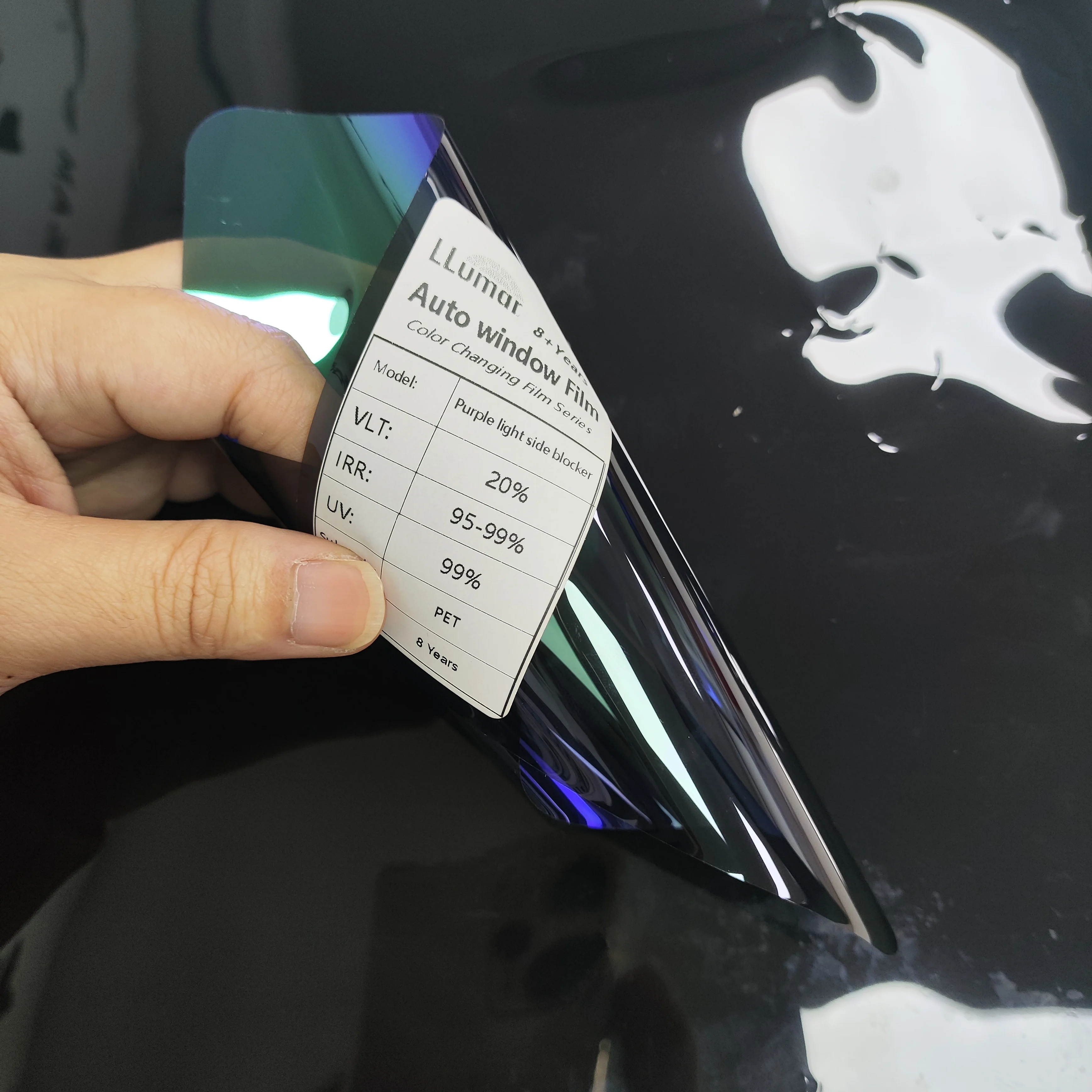 Premium LLuamr Colorful Window Tint Film Chameleon Purple Light Side Blocker 20% VLT 99% UV IRR PET Nano Ceramic Fade Fade Proof