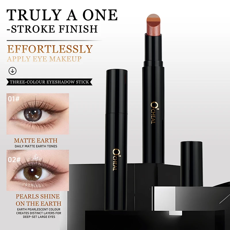 O'CHEAL 三色アイシャドウスティック グラデーション繊細 防水 長持ち アイシャドウペン ビューティー シャイニー グリッター アイシャドウ