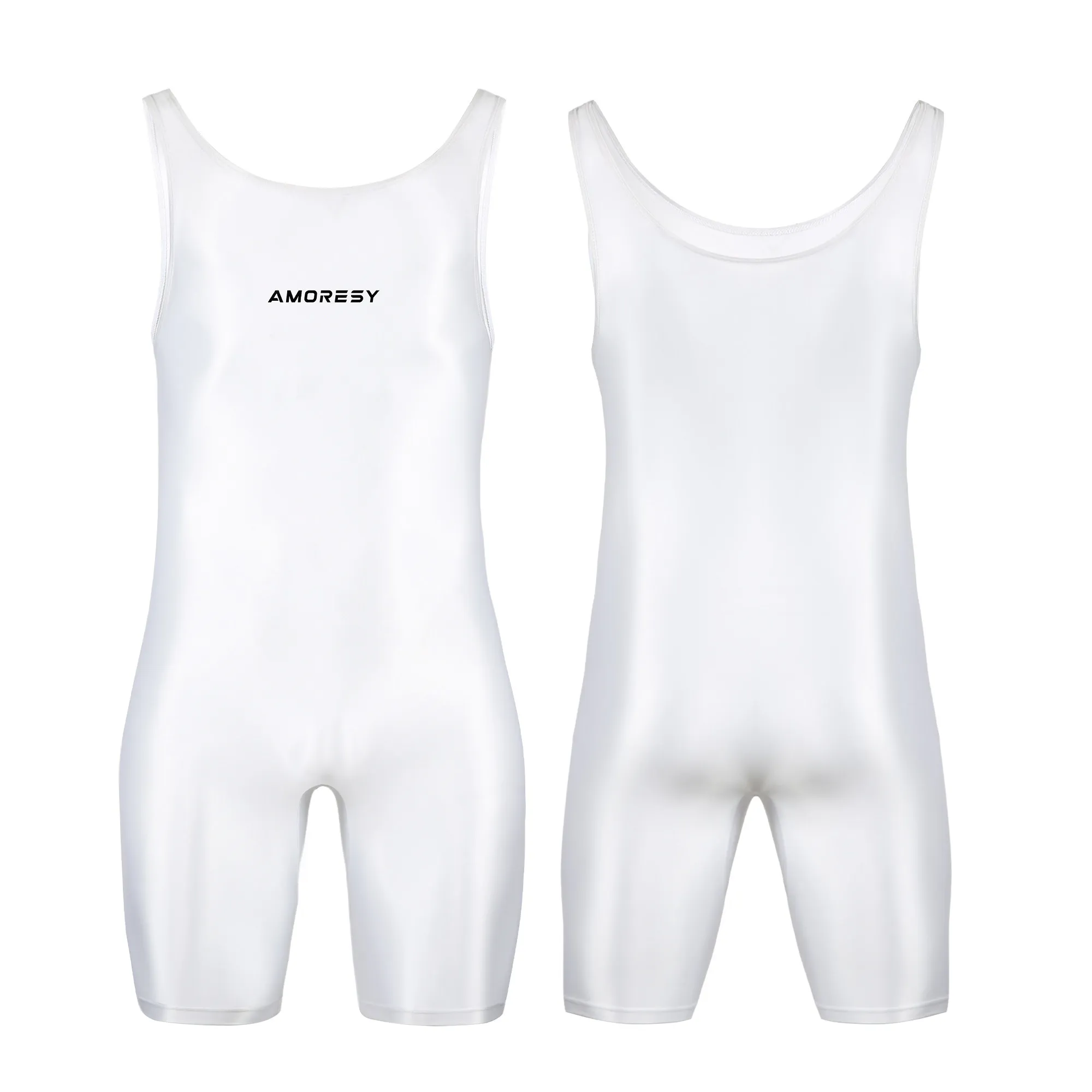 AMORESY Herren Sexy Glänzender, glatter Bodybuilder-Singlet, ärmellos, zum Laufen, Catsuits, Fitness, Yoga, Sport, Overall, Radfahren, einfarbig, eng anliegend – Detail 31