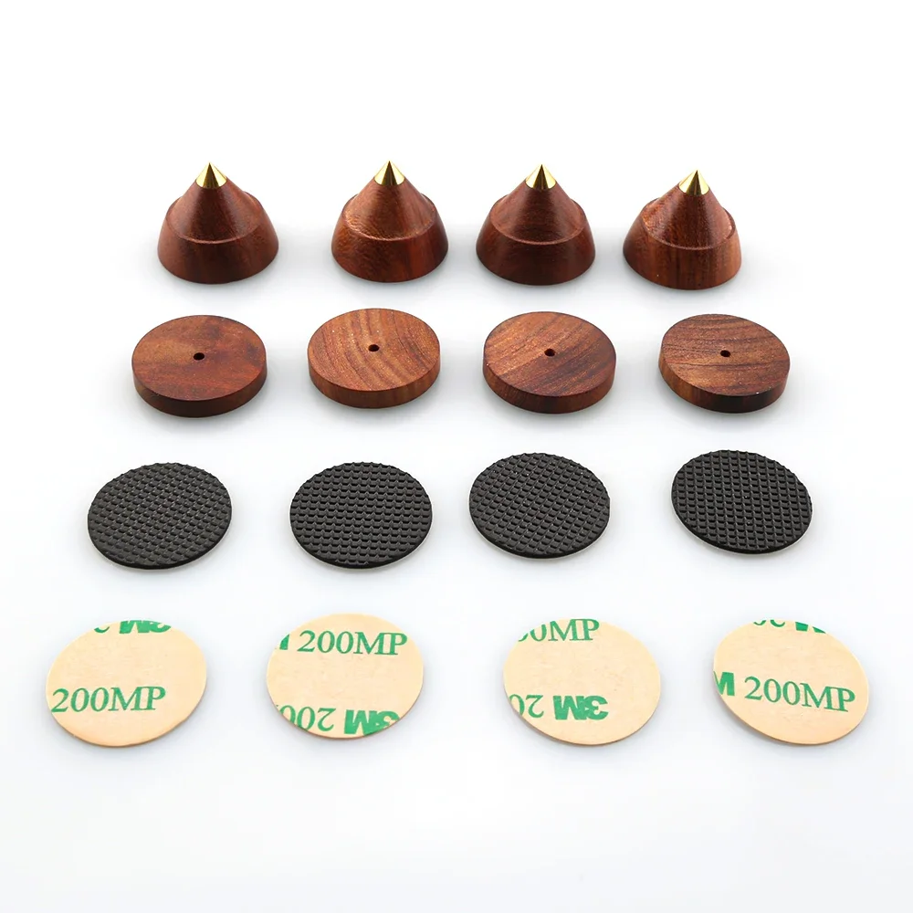 4 sets 23x20mm quality rosewood sandalwood speakers spike speaker amplifier CD player Isolation Stand Feet Spike Pad Base