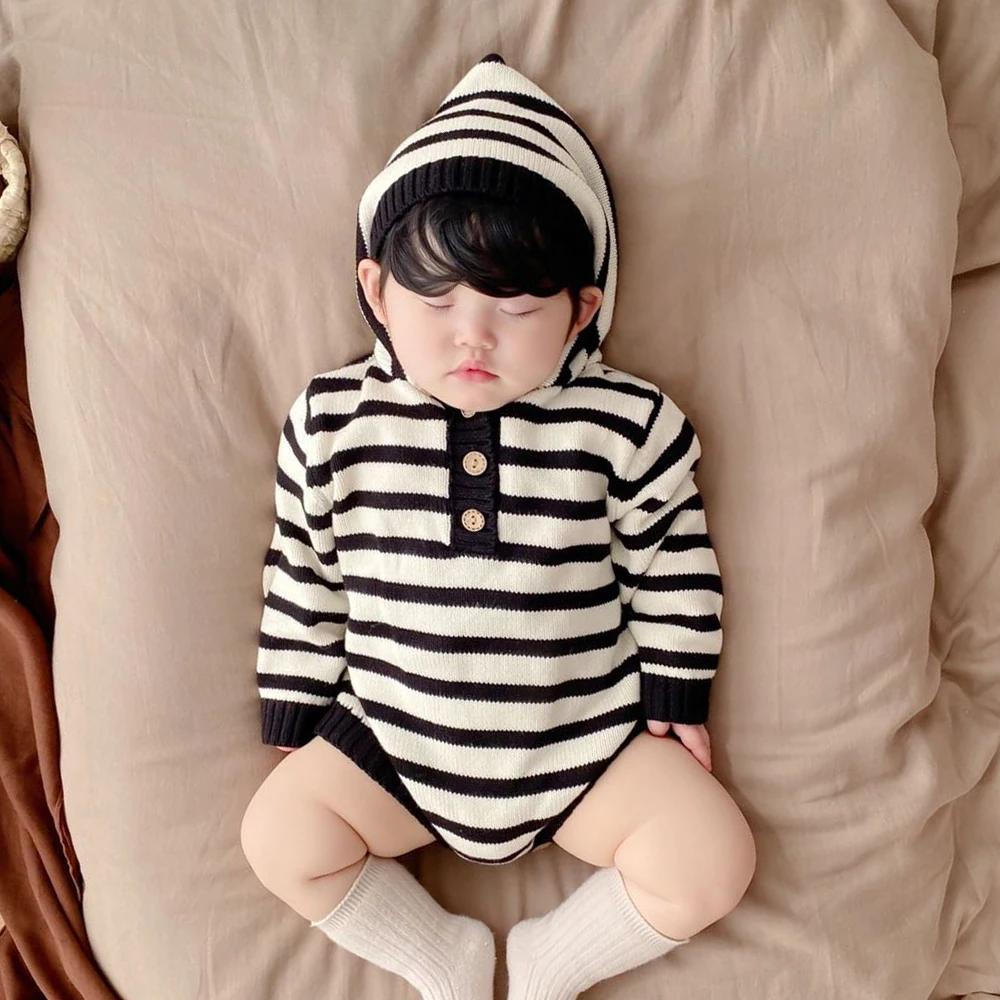 Ins 2023 spring new product baby romper baby boys and girls sweater Hooded crawling suit Cotton jumpsuit