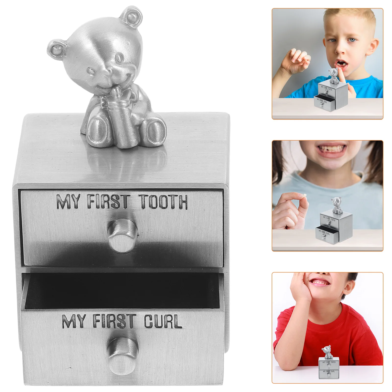 Baby eerste tand opbergdoos metalen lade organisator dubbellaags tand en krul aandenken voor babyhaar en tandencollectie