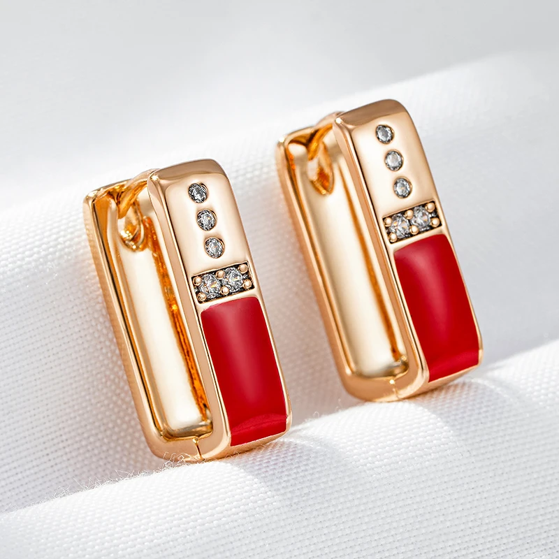 Kinel Hot Fashion Red Enamel Drop Earrings For Women 585 Rose Gold Color With Natural Zircon Accessories Party Daily Jewelry