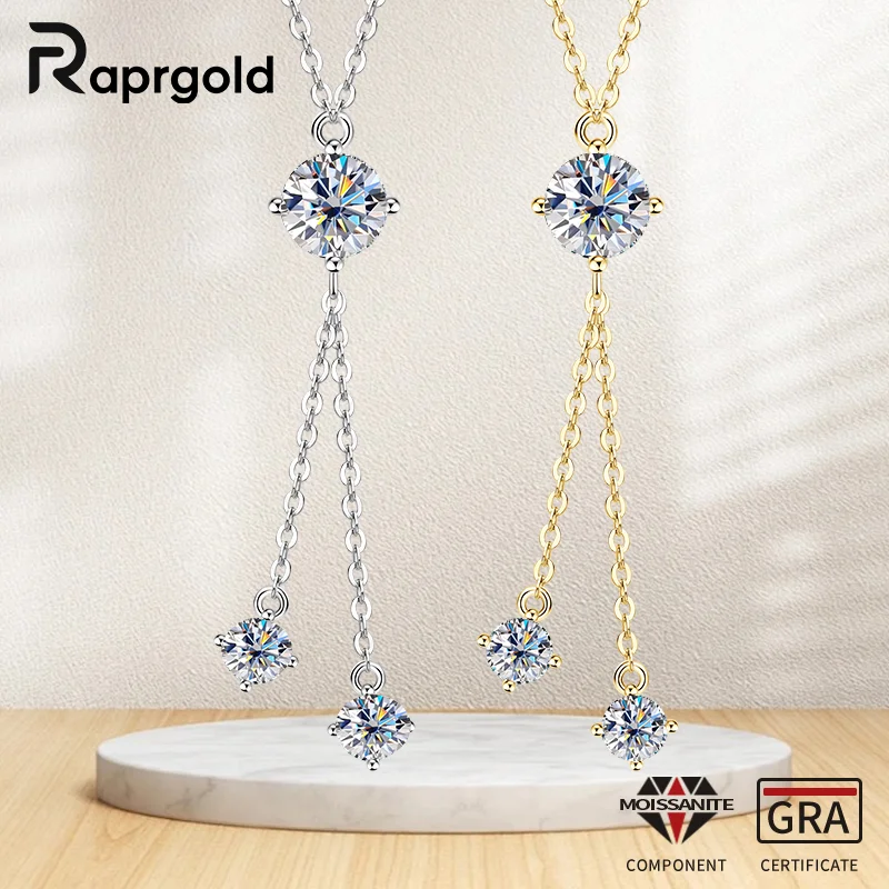 

RAPRGOLD полная круглая огранка муассанит цепочки с кисточками кулон ожерелья для женщин настоящее серебро S925 ювелирные изделия подарки воротник