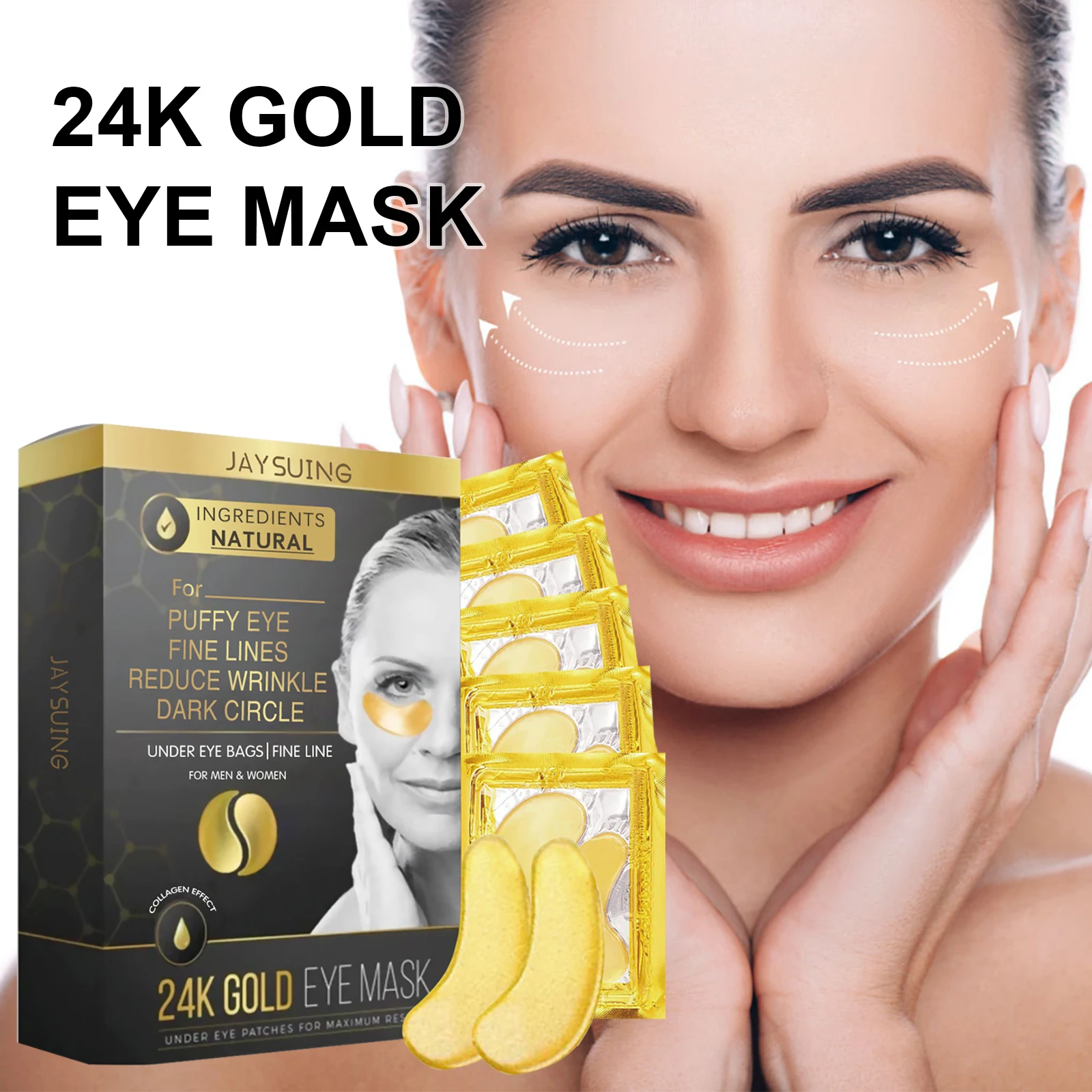

JAYSUING 24k Gold Eye Mask Firming Eye Patch Repair Collagen Removal Dark Circles Reduce Fine Lines Improve Eye Bags Lifting
