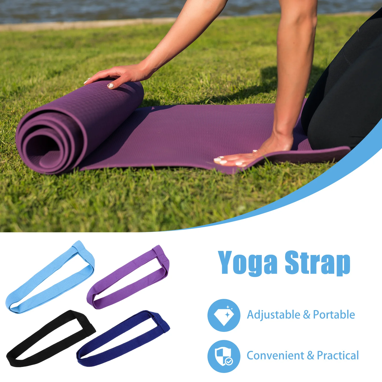 

4Pcs Yoga Strap Polyester Cotton Wear-Resistant Adjustable Size Mat Carrying Belt Carry Yoga Mat Exercise Stretching Band
