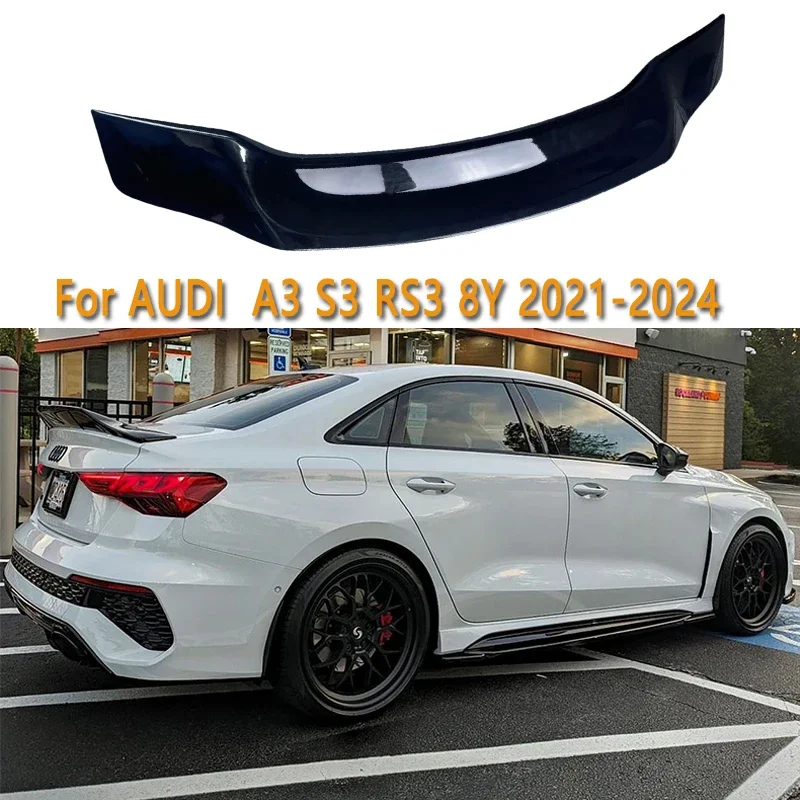 For Audi A3 S3 RS3 8Y 2021-2024  Rear Boot Lip Cap Spoiler Wing Rear Trunk Roof Lip Spoiler Splitter Bodykit Tuning Tail Wing