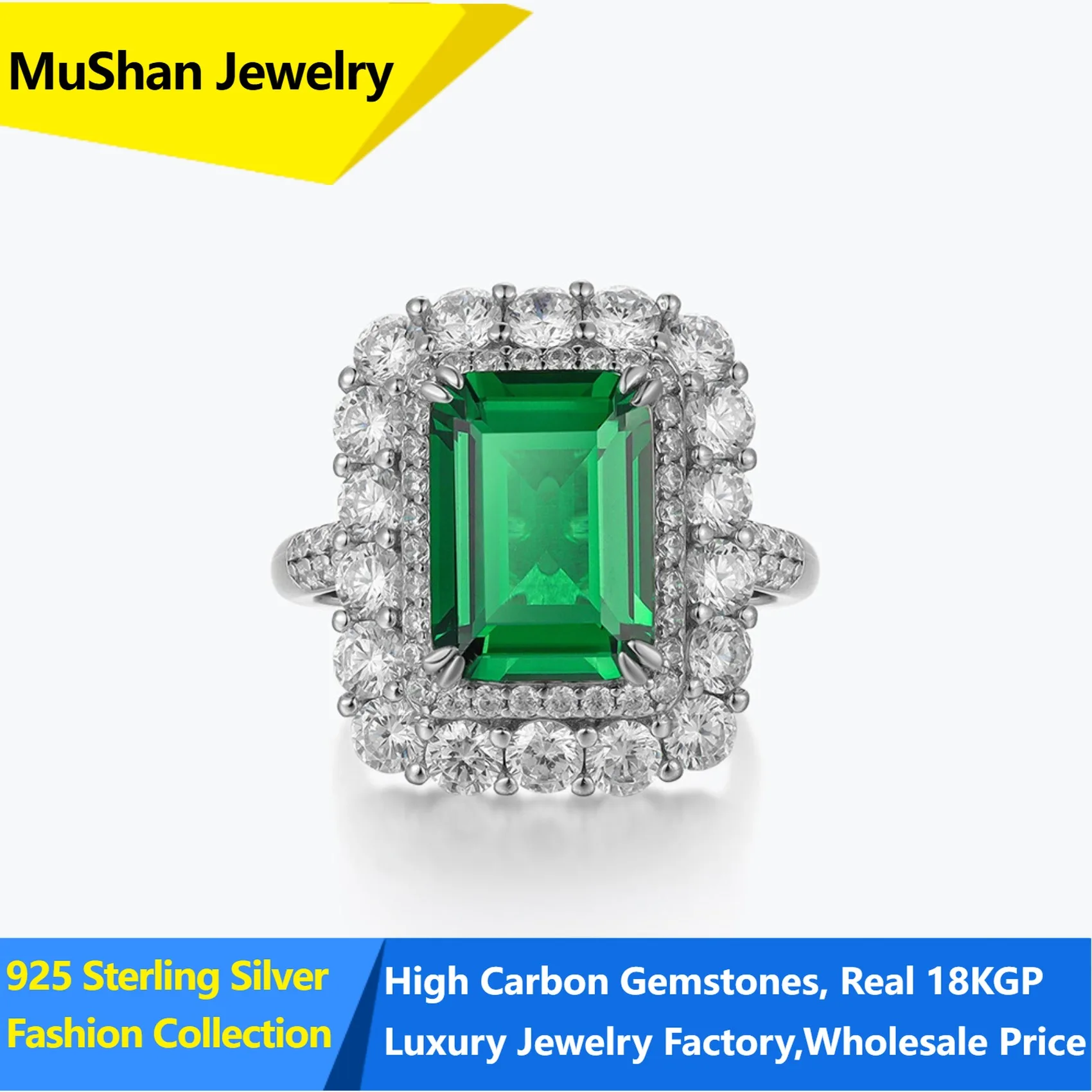 MuShan Jewelry Factory 925 Sterling Silver Rings Wedding Band for Women Certificate High Carbon Gemstones Ring s925 Fine Jewelry