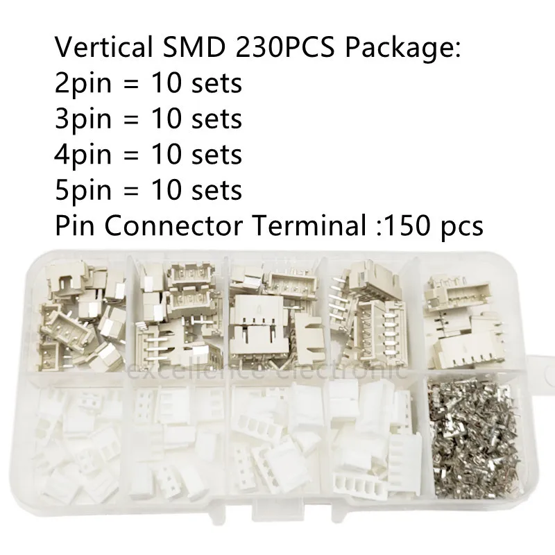 XH2.54 2p/3p/4p/5p/6p-10pin 2.54mm Pitch Terminal / Housing /Vertical and Horizontal SMD Pin Header Connector Wire Adaptor Kit