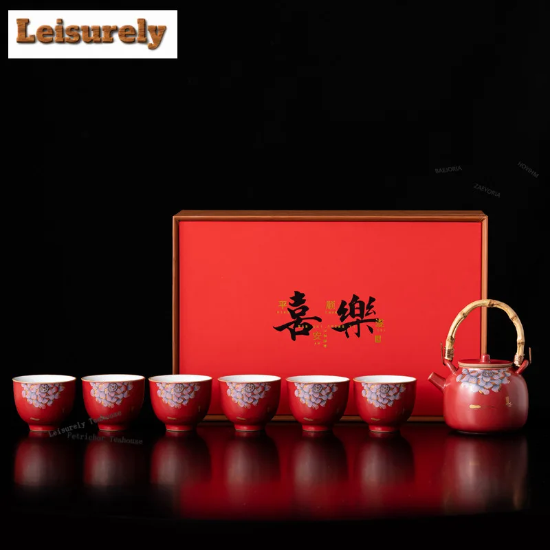 

Chinese Red Tea Set Complete Set Ancient Hand Grasp Pot Gaiwan Tea Ceremony Set Tea Brewing Teapot And Tea Cup Set Teaset Gift