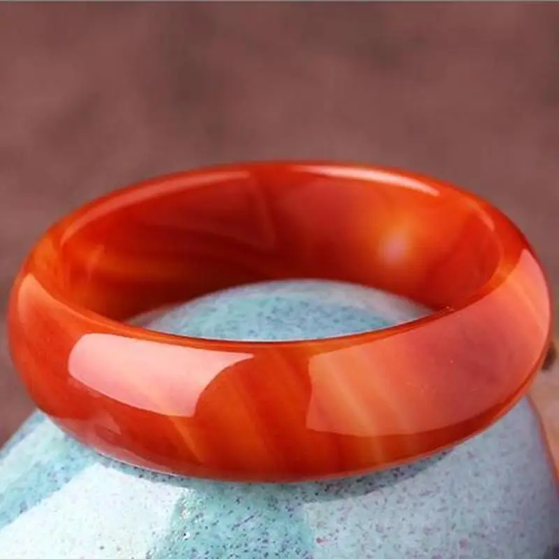 Genuine red agate bracelet, widened and thickened, A-grade women's fashion chalcedony bangle with narrow flame pattern