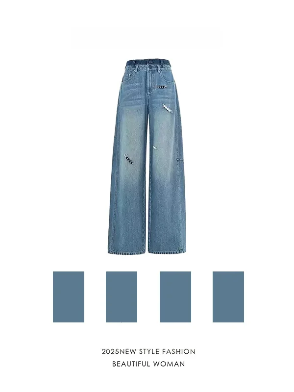 

American Style High Waist Straight Leg Jeans Women's Autumn Winter New Fashion Slimming Design Casual Loose Fit Pants