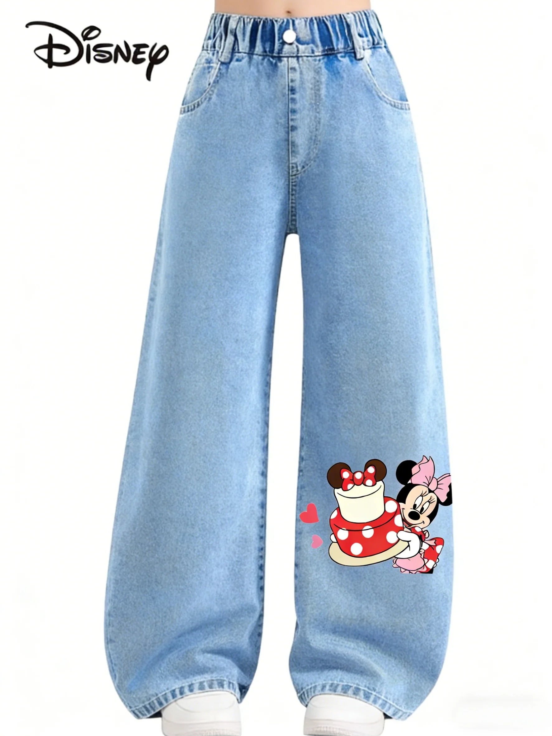 

Official Disney Collaboration Girls' Denim Pants with Mickey and Minnie Cute Prints, Soft Skin-Friendly Denim That Doesn’t Chafe