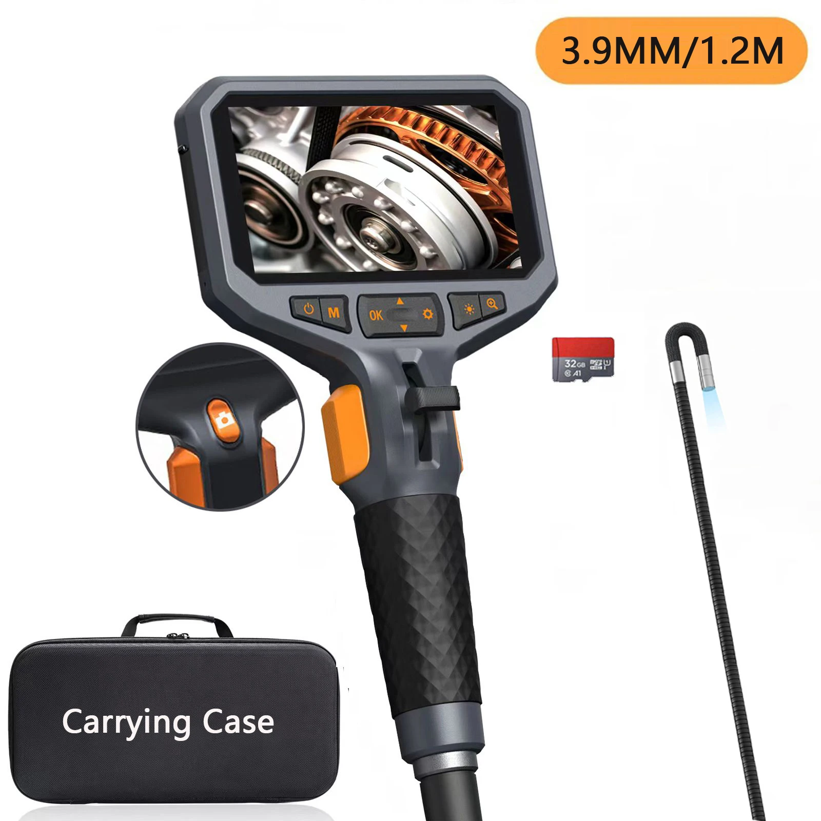 TESLONG TD450S 4,5 inch scherm scharnierende Borescope 1080P 5 inch IPS tweeweg 360 °   Stuurendoscoopcamera met 32GB TF-kaart