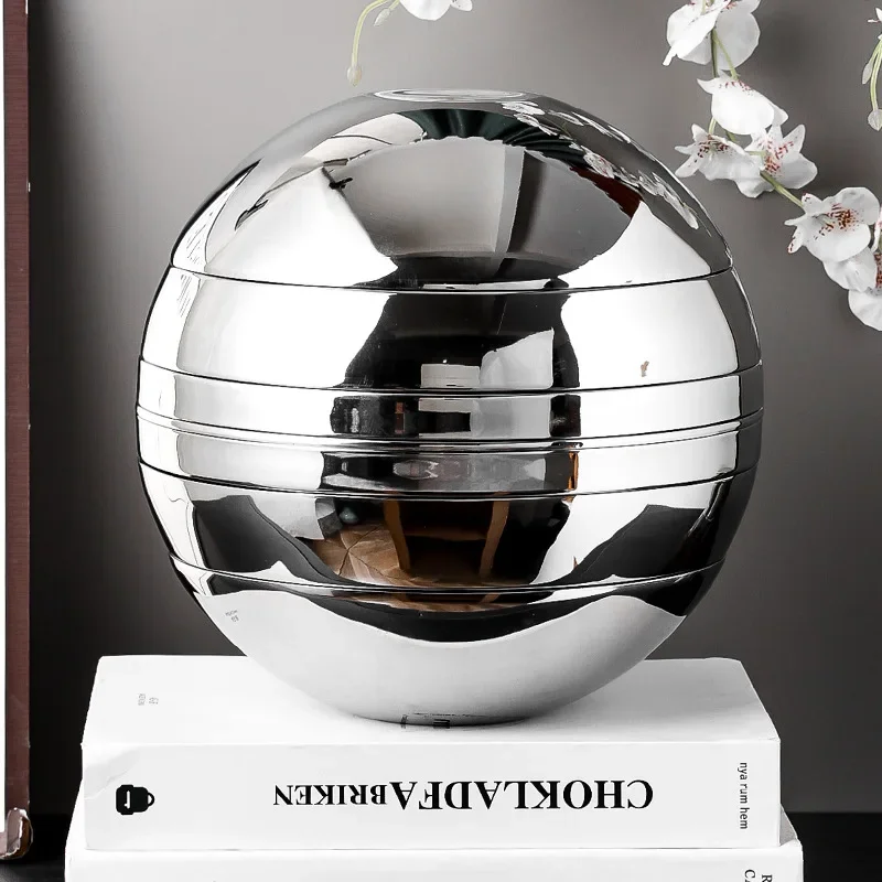 304 stainless steel  set bowls and plates seven-piece set of artistic sphere  glossy double-layer anti-scalding dishes