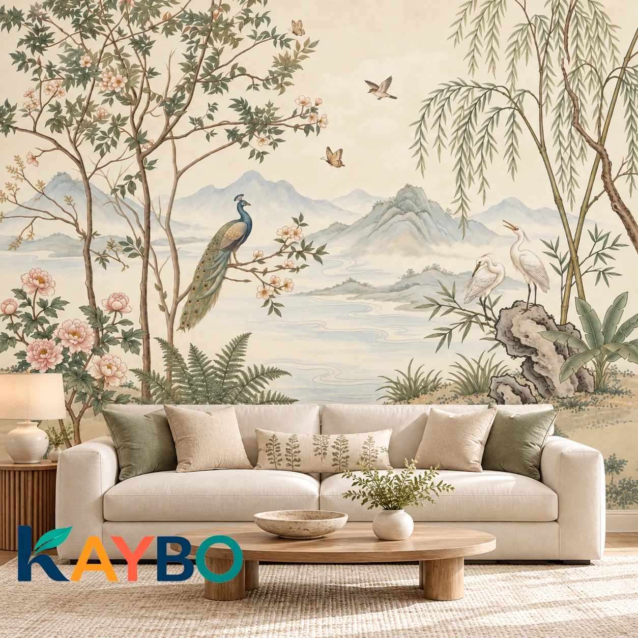 Wallpaper Mural Chinese Landscape Peacock Bird Botanical Wall Non Self Adhesive Living Room Bedroom Decor Vintage Nature Scenery