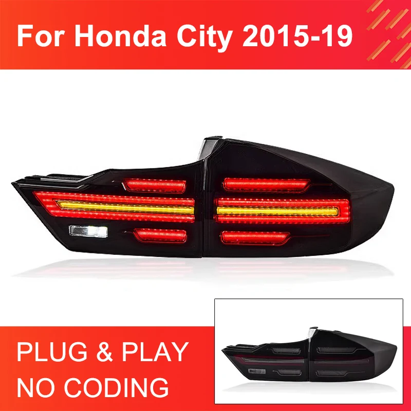 1 Pair Tail Light Assembly for Honda CITY 2015-2019 Taillights Plug and Play LED Dynamic Turning Brake Reverse Rear Tail Lamps