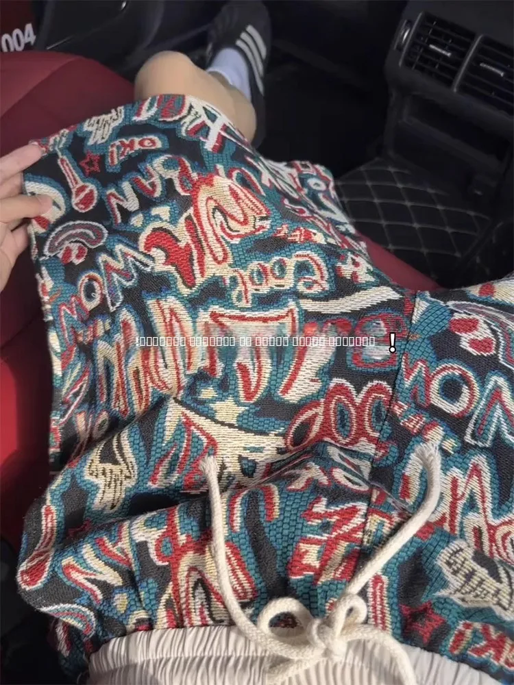 

Мужские летние модные свободные брюки в гавайском этническом стиле с широкими штанинами, повседневные пляжные брюки длиной до колена