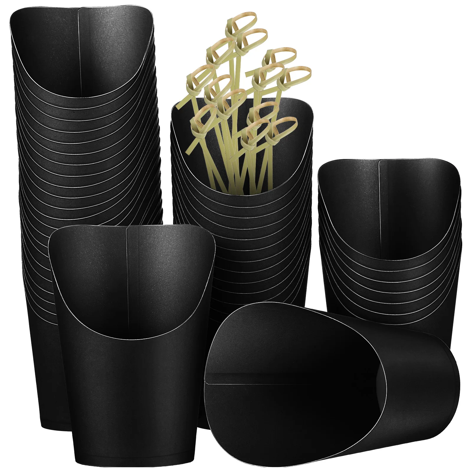 

French Fries Cup Bamboo Stick Serving Cups Container Disposable Fry Holder Paper Charcuterie Kitchen Bar Treats Snacks Party