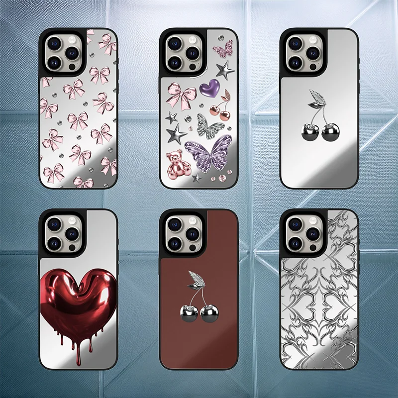 

Mirror Magnetic Phone Cover with Red Heart Design for IPhone 12 - 17 Pro Max