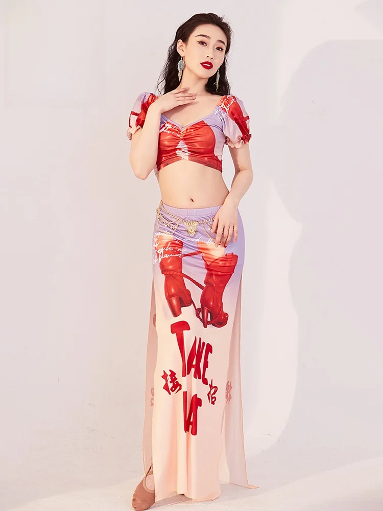 Original New Sle Belly Dance Practice Suit Spring Summer Floral Long Skirt Performance Set Oriental Dance Outfit for Women