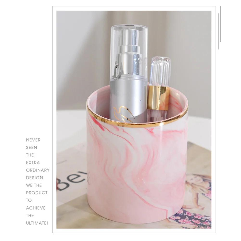 

European Style Marbled Ceramic Pen and Pencil Holder Desktop Smooth Surface for Writing Materials Stationery Organizer