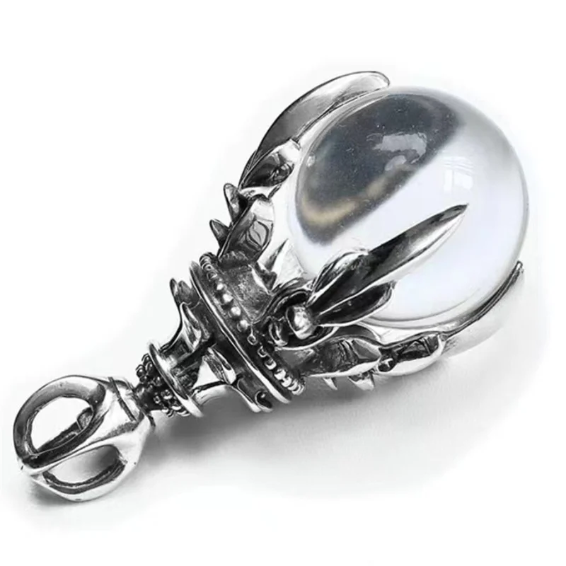 Domineering Dragon Claw Crystal Ball Pendant Necklace For Men Jewelry Personality Vintage Animal Design Necklace 925 Chain Male