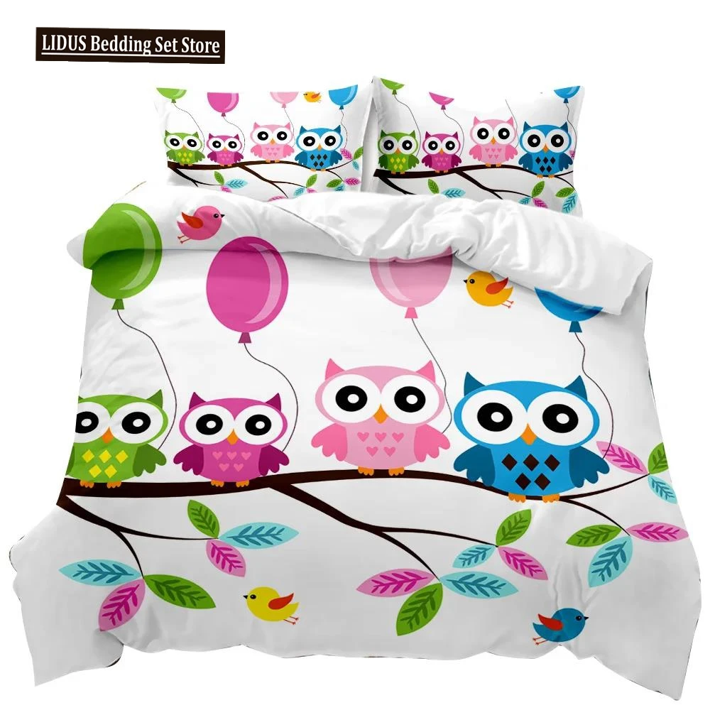 

Owl Duvet Cover Adorable Funy Cartoon Soft Microfiber Owl Qulit Cover Animal Twin Polyester Bedding Set Double Queen King Size